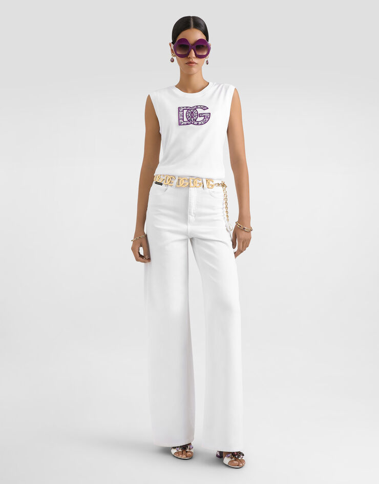 Dolce & Gabbana Camiseta sin mangas con estampado de mayólica White F8V61ZGDC6U