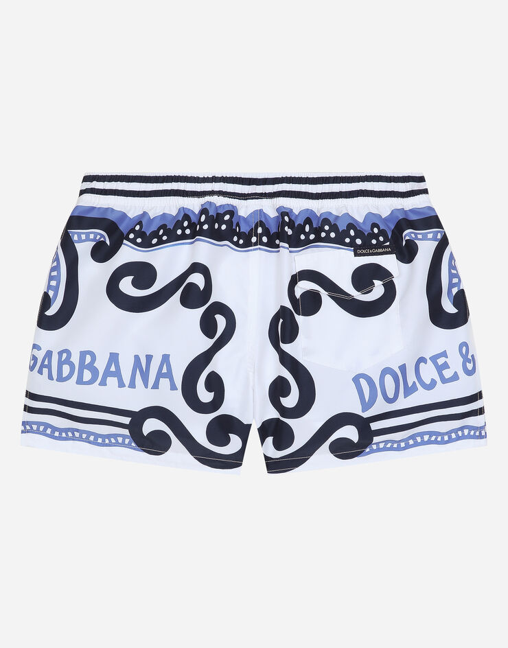 Dolce & Gabbana Nylon swim trunks with Marina print Azul Claro L4J845G7L0N