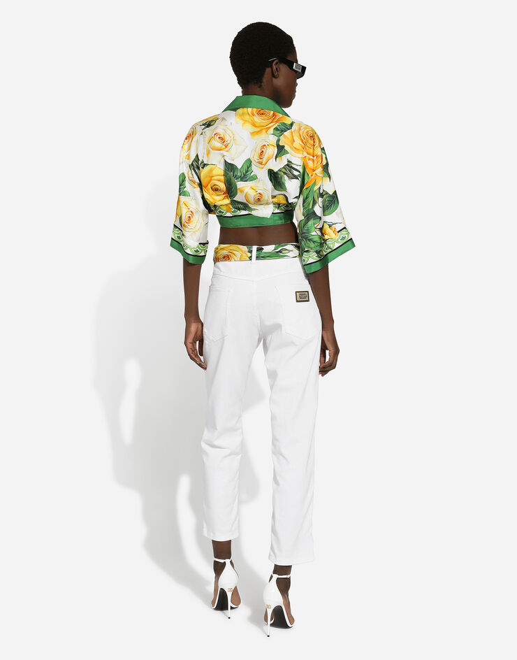 Dolce & Gabbana Short silk shirt with pussy-bow and yellow rose print Print F5N11THI1QI