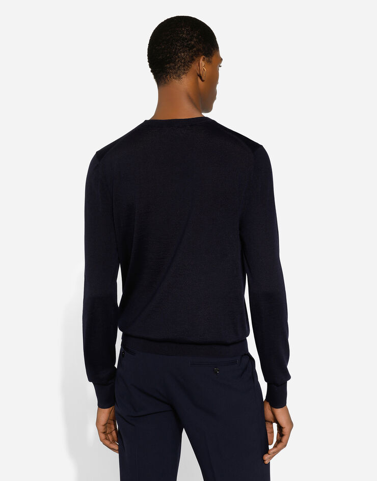 Dolce & Gabbana Jersey de cuello redondo en seda y cachemira Azul GXX02TJFMEH