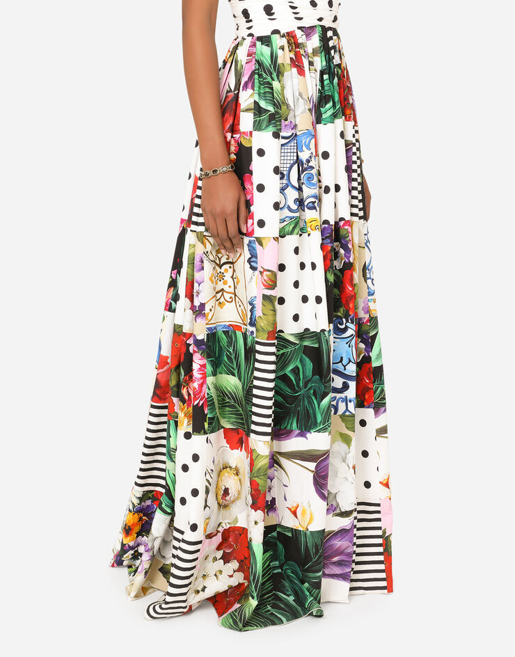 Dolce & Gabbana Long sleeveless patchwork poplin dress BLU F6K8PTGDX82