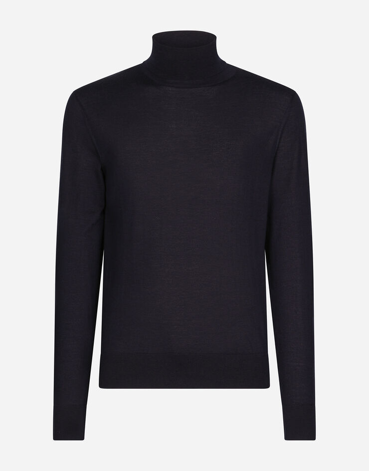 Dolce & Gabbana Rollkragenpullover aus Kaschmir und Seide Blau GXL03TJDMS4