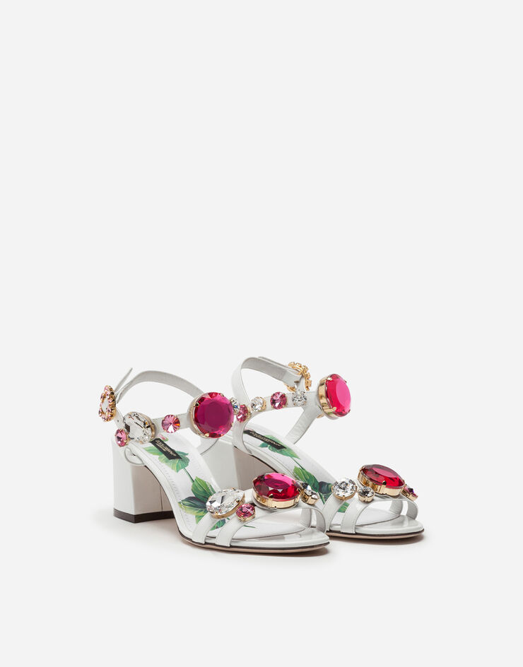 Dolce & Gabbana PATENT LEATHER SANDALS WITH STONE EMBROIDERY BIANCO CR0906AX362