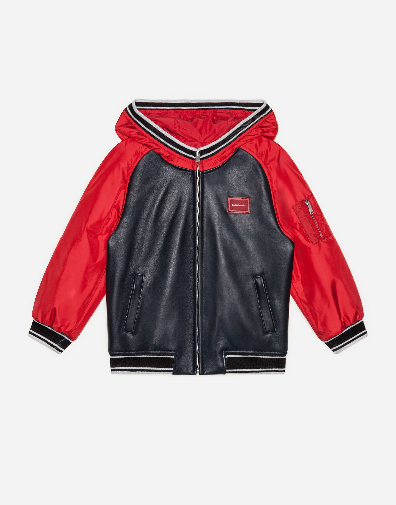 ブルゾン フード レザー&ナイロン