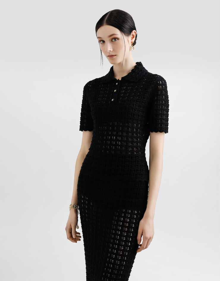 Dolce & Gabbana Polo de lana en punto de encaje Negro FXZ15TJCVWH