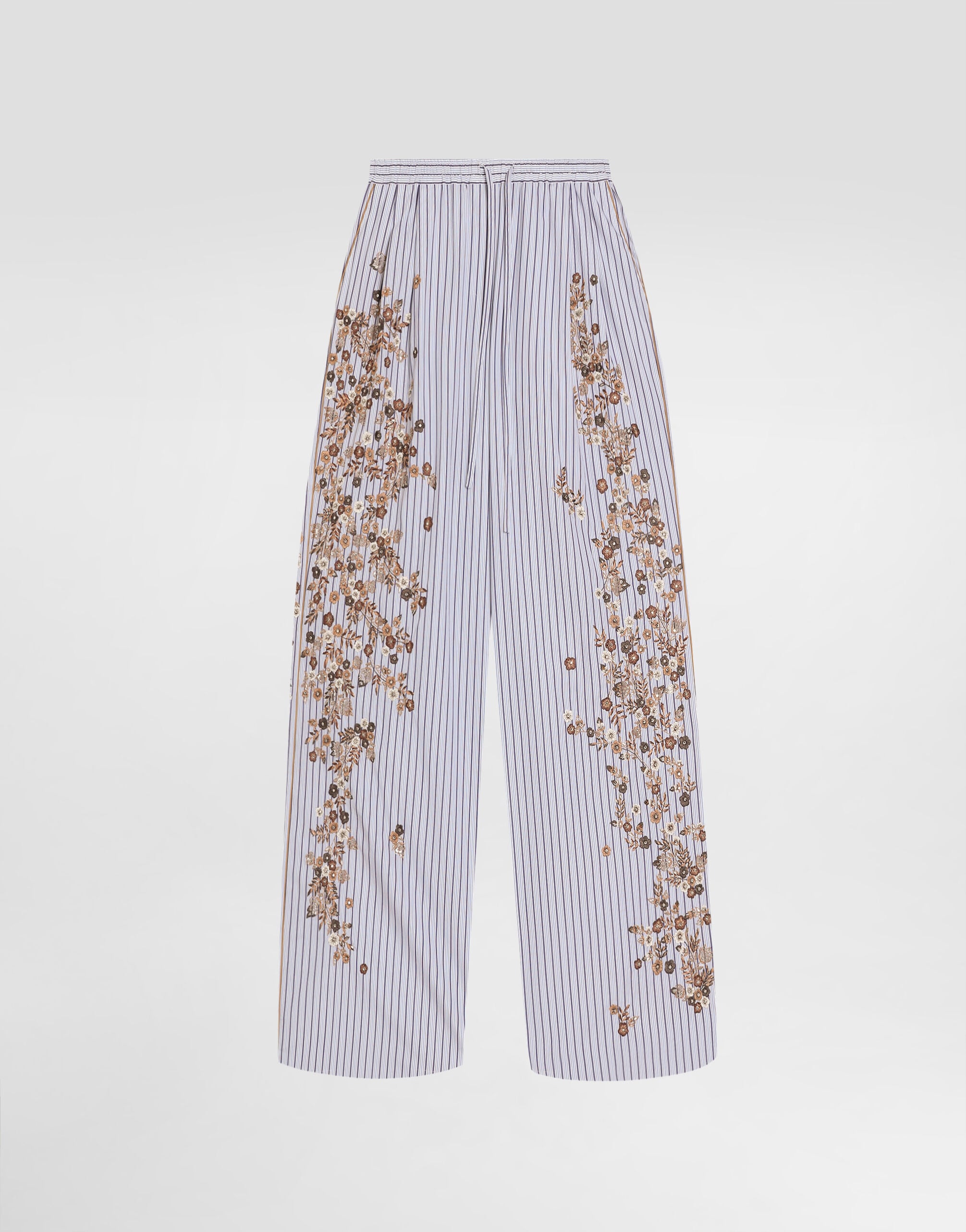 Striped poplin trousers with flower embroidery in Multicolor for
