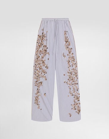 Dolce & Gabbana بنطال من بوبلين مخطط بتطريز زهور Multicolor FTDJEZGDDR6