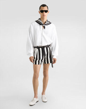 Dolce & Gabbana Long-sleeved silk shirt with pussy-bow White G5MZ3TFU4JB