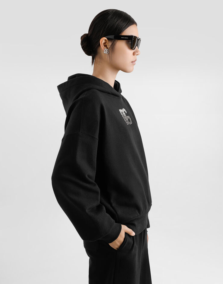 Dolce & Gabbana Sudadera con capucha de punto con DG bordado de strass Negro F9S48ZGDCXW