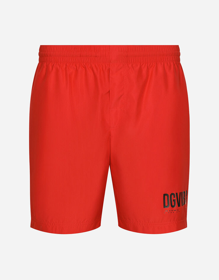 Dolce & Gabbana Mid-length swim trunks with DGVIB3 print and logo Bordeaux M4F25TFUSFW
