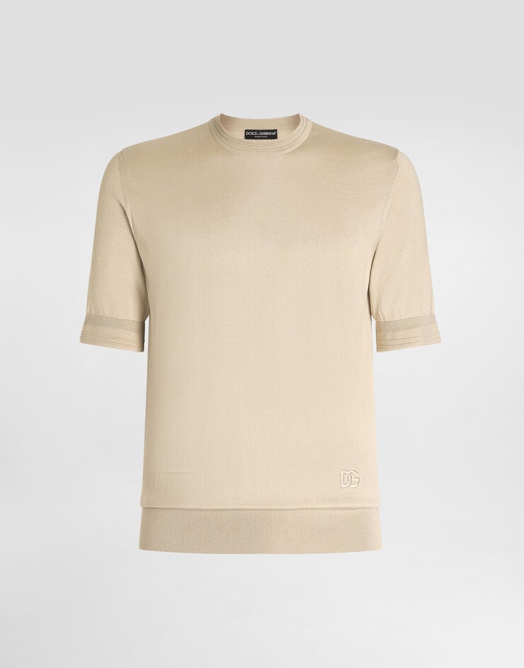 Dolce & Gabbana Silk crewneck pullover Beige GXX03ZJBSLV