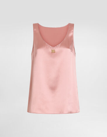 Dolce & Gabbana Satin tank top with DG logo pin Pink F7AK5TFURAG