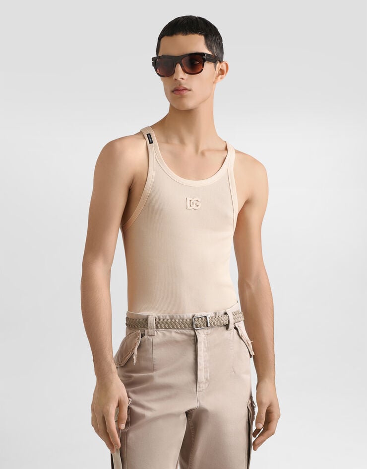 Dolce & Gabbana Ribbed cotton tank top Beige G8SV9ZFU7AV