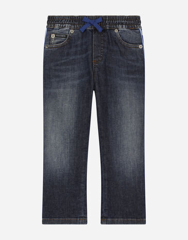 Dolce & Gabbana Regular-fit blue wash jeans with DG-logo band Blue L44P16LDB17