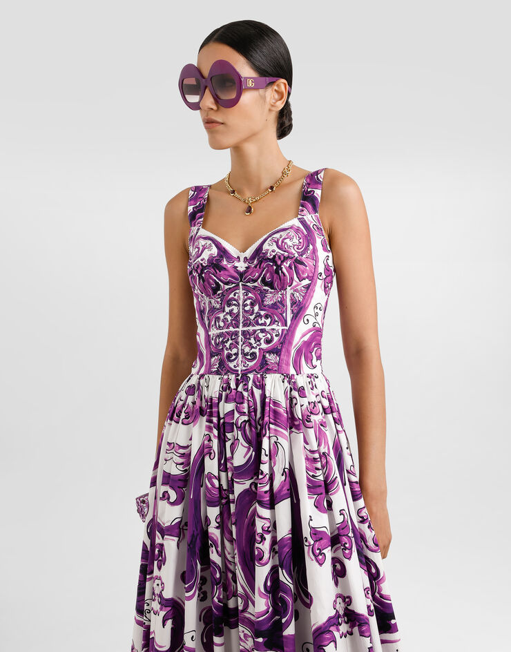 Dolce & Gabbana Long poplin dress with Majolica print Multicolor F6TTHTFI5JP