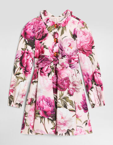 Dolce & Gabbana Kleid aus Baumwollflanell mit Pfingstrosen-Print Multicolor L54DV4G7QZV