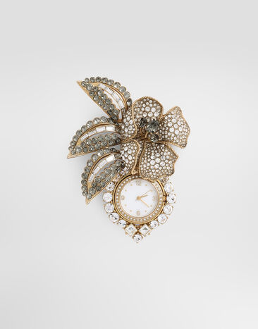 Dolce & Gabbana Flower watch brooch with rhinestones Gold WPS7S9W1111