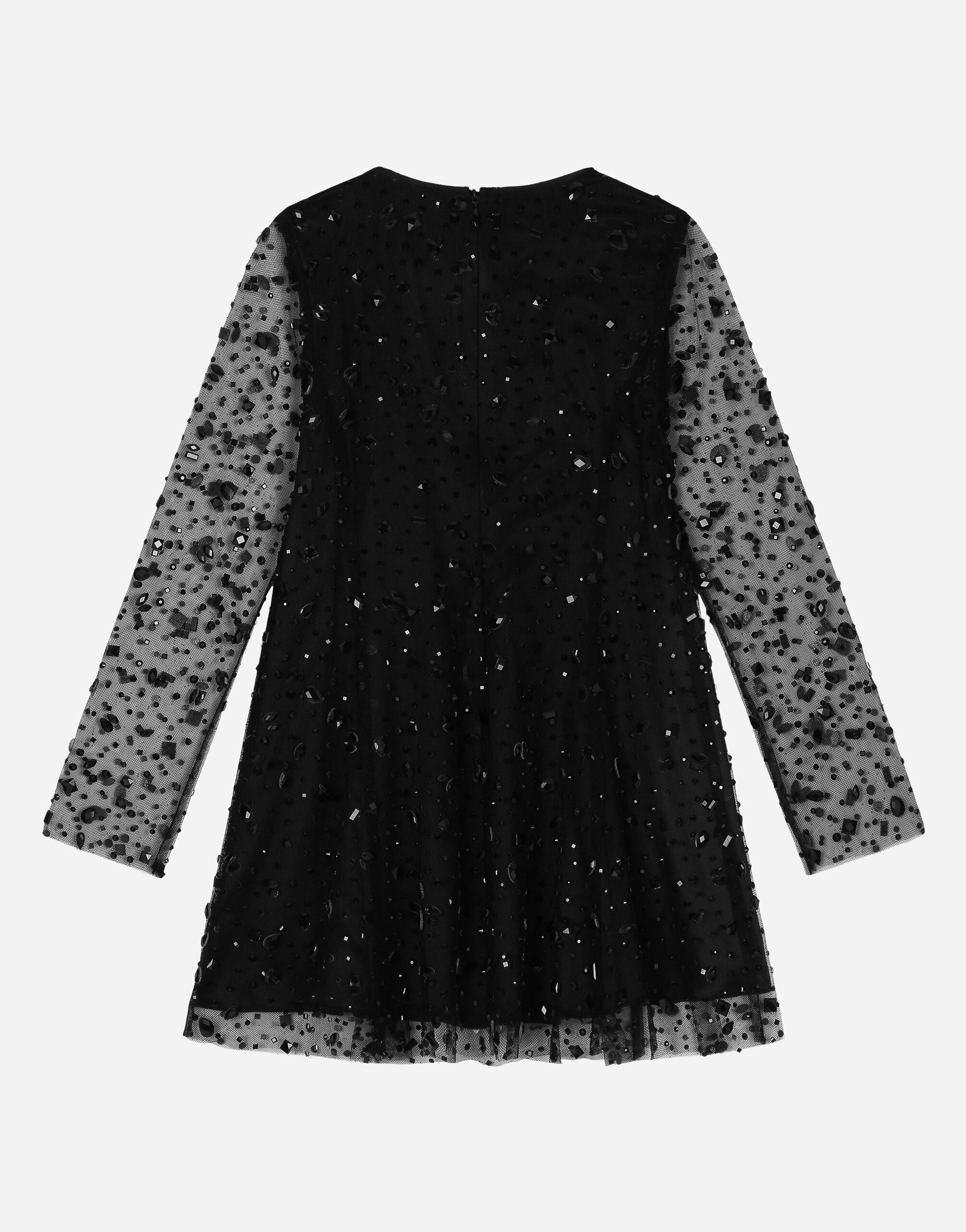 Long sleeved tulle dress with fusible rhinestones in Black for