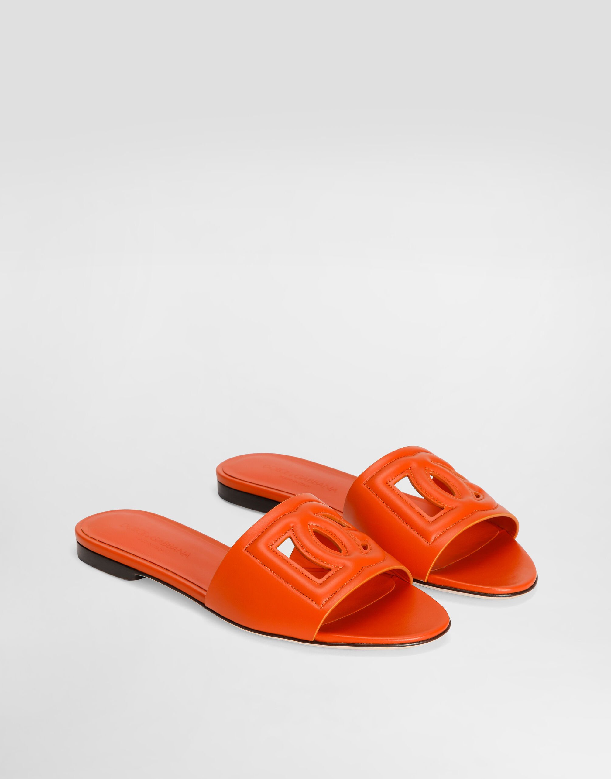 Calfskin sliders with DG logo in Orange for Women | Dolce&Gabbana® US