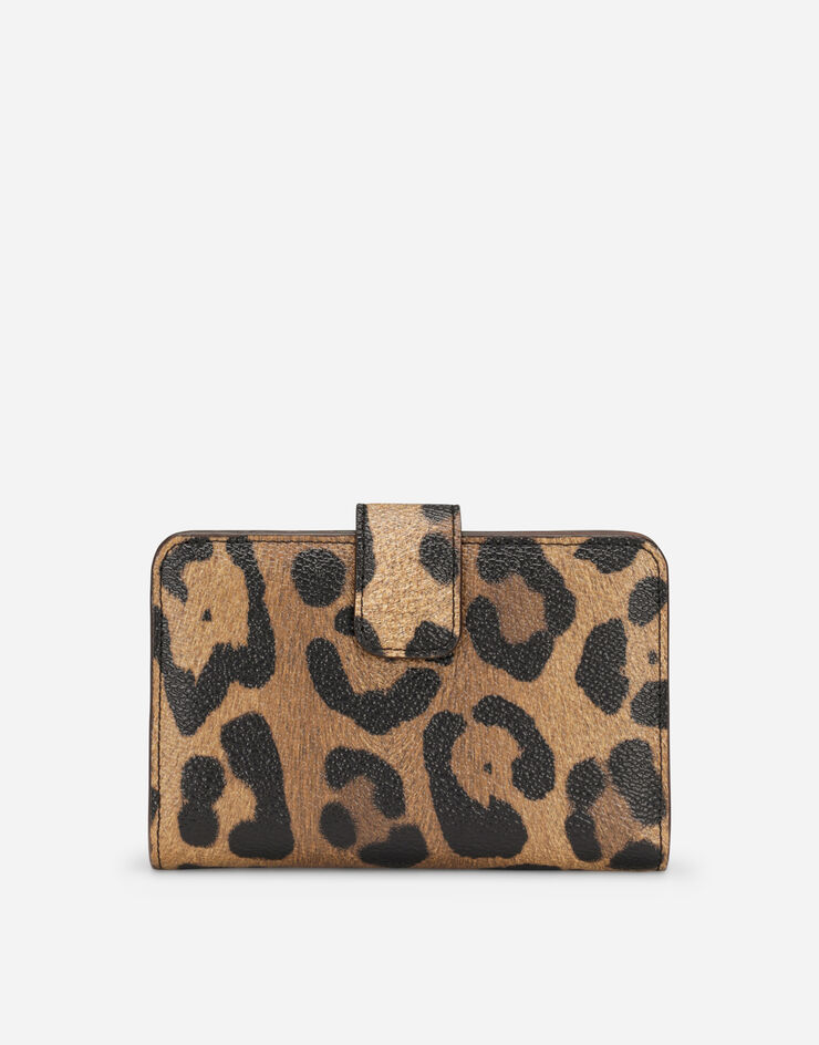 Dolce & Gabbana Cartera continental pequeña en crespo estampado leopardo con placa con logotipo Multicolor BI1370AW384