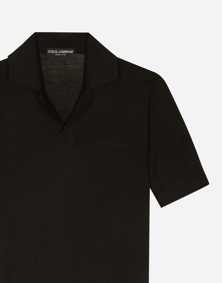 Dolce & Gabbana Silk polo-shirt with signature Dolce&Gabbana embroidery Black GXZ09ZJBSJS