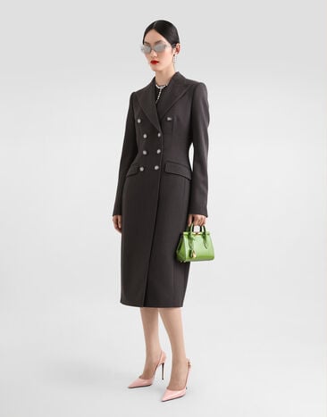 Dolce & Gabbana معطف صوف بصف أزرار مزدوج وأزرار موسومة بشعار DG رمادي F0W2CTFU287