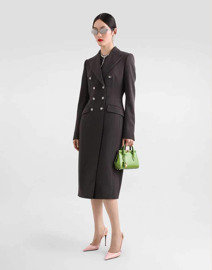 Dolce & Gabbana Zweireihiger Mantel aus Wolle mit DG-Logoknöpfen Grau F0W2CTFU287
