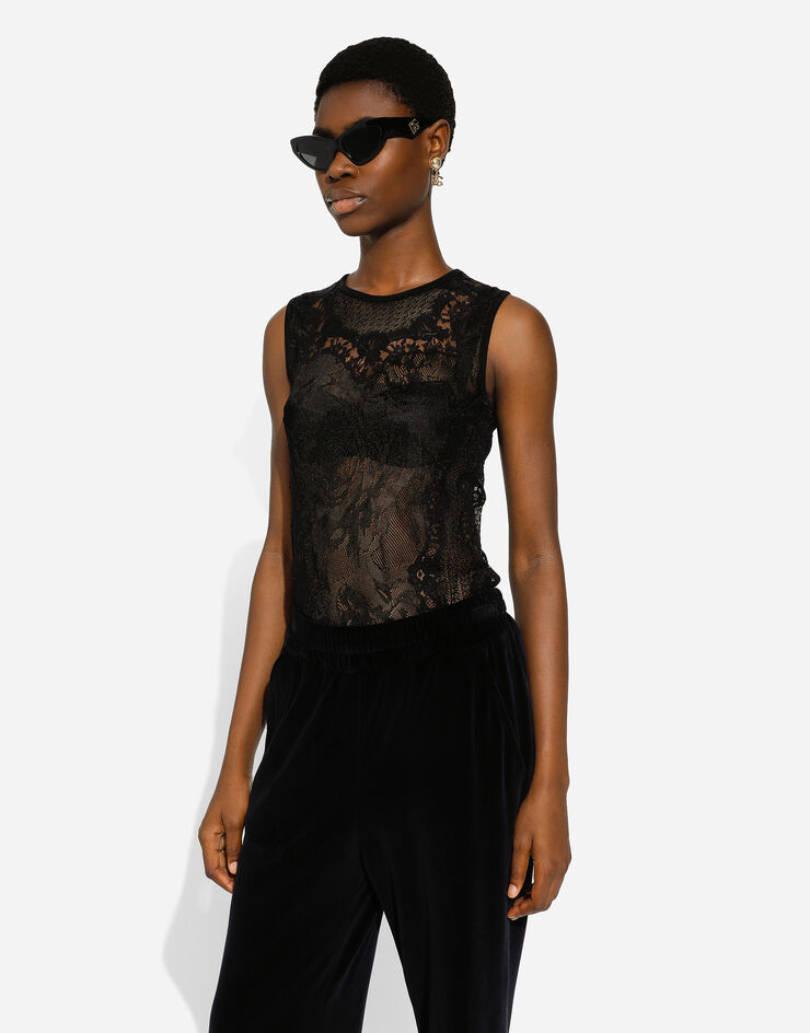 Dolce & Gabbana Jacquard-Rundhalspullover mit Ajourmuster Schwarz FXT02TJFMFV