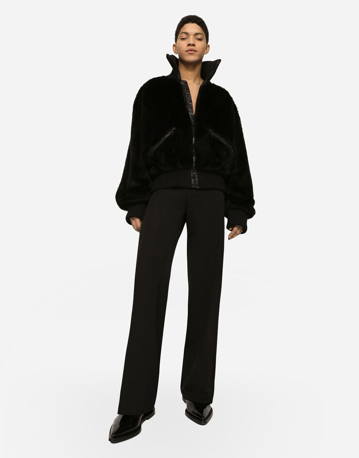 Dolce&Gabbana Faux fur jacket with logo tag Black G9YL1TGG889