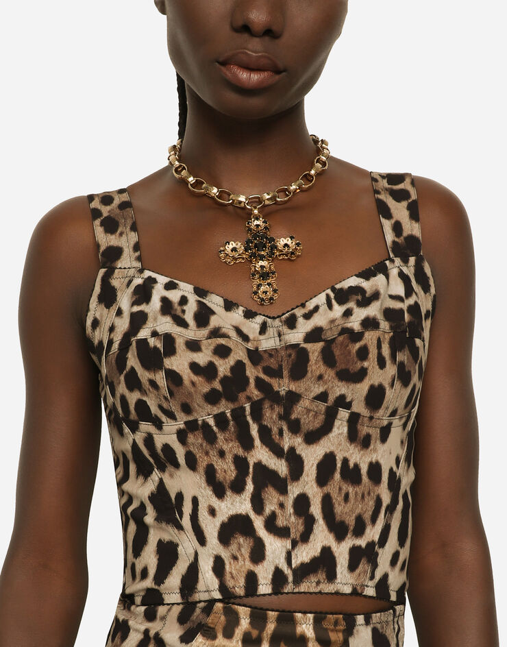 KIM DOLCE&GABBANA Leopard-print marquisette corset in Animal Print