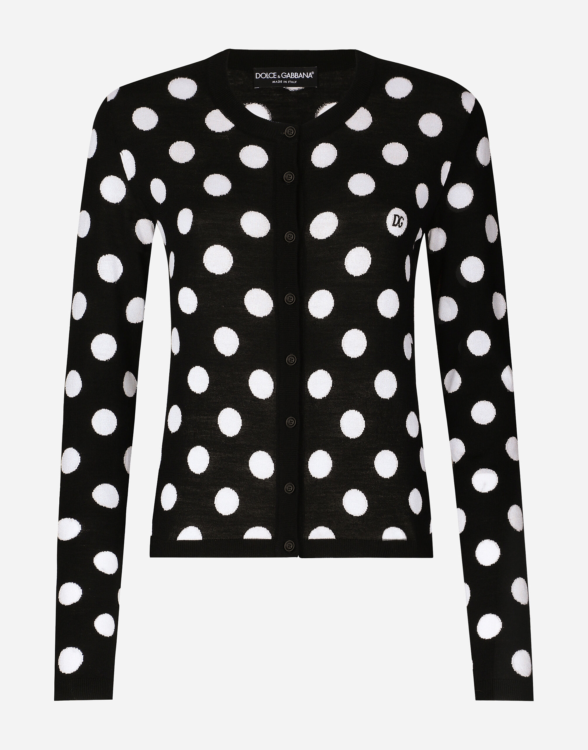 Dolce & Gabbana Wool and silk cardigan with polka-dot inlay Print F79FOTFSA64