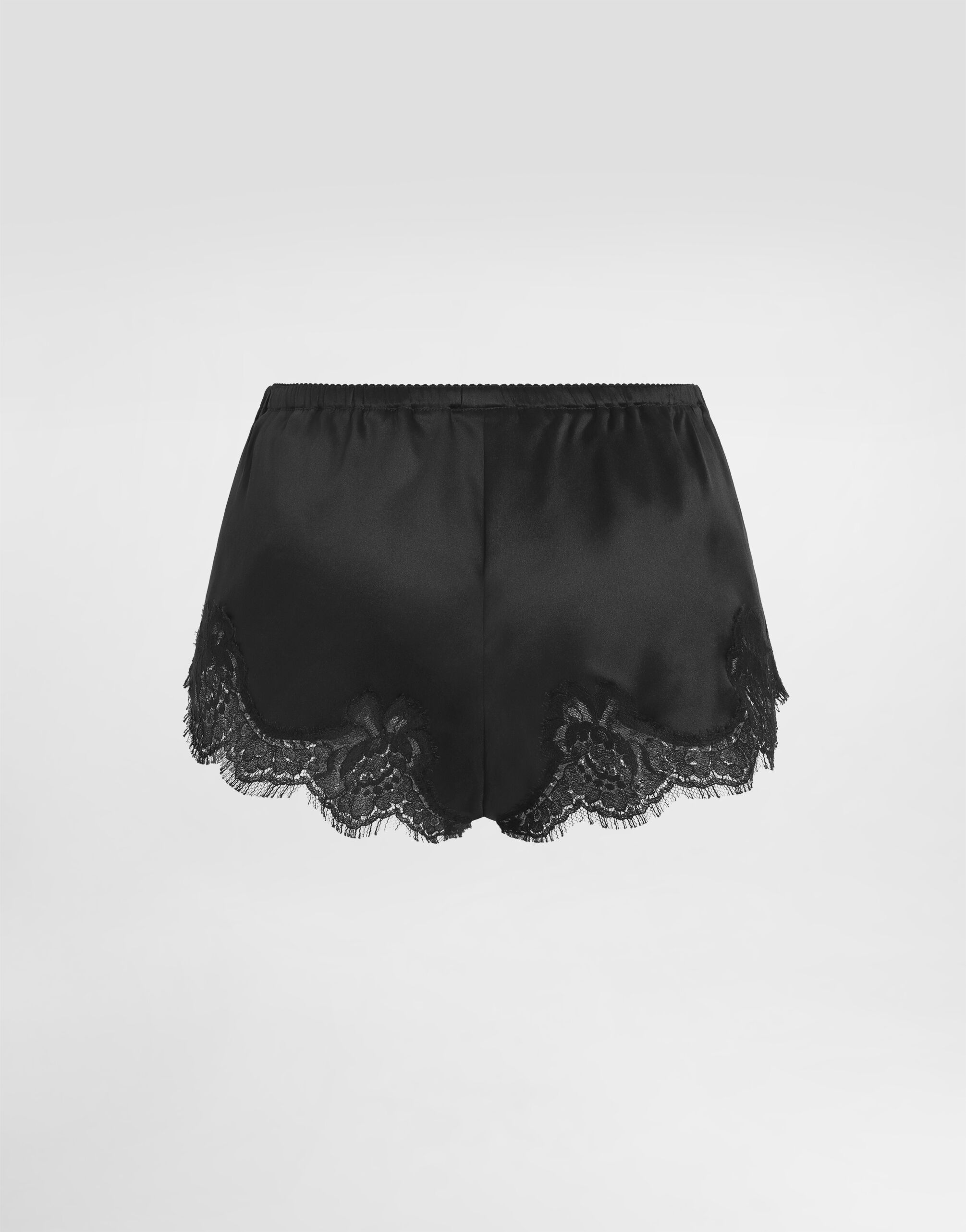 ブラックのウィメンズ ランジェリーショートパンツ サテン レース