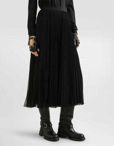 Dolce & Gabbana Long pleated chiffon skirt Black F4BCITFUSNW