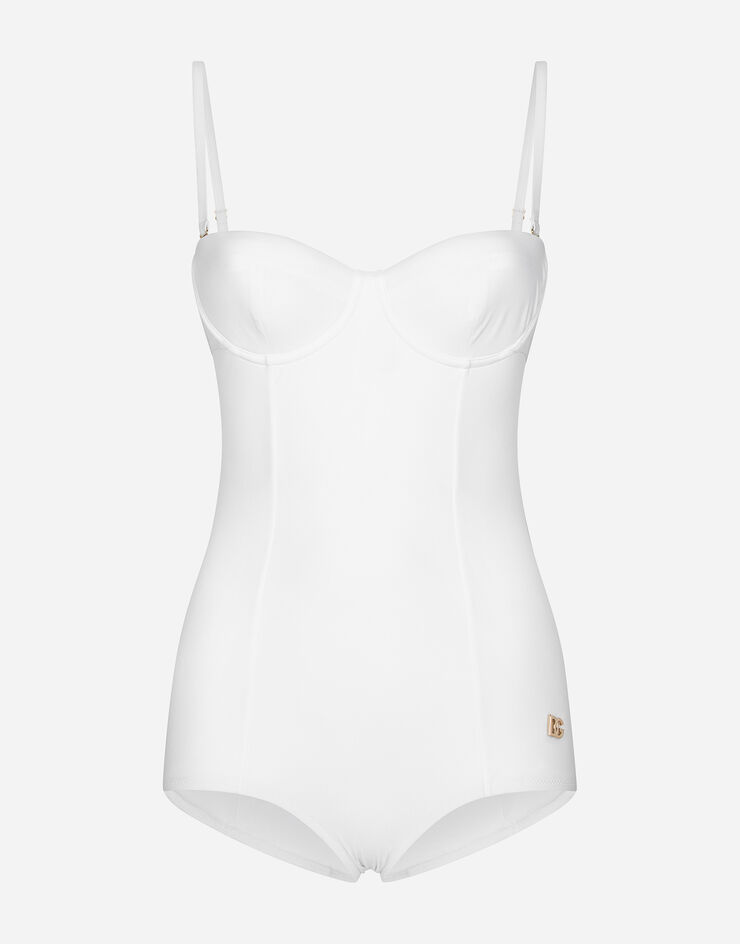 Dolce & Gabbana Full swimsuit with balcony neckline White O9A13JFUGA2
