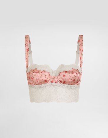 Dolce & Gabbana 발코니 브라 새틴 소재 레이스 디테일 잔장미 프린트 Multicolor O1C93TON0E3