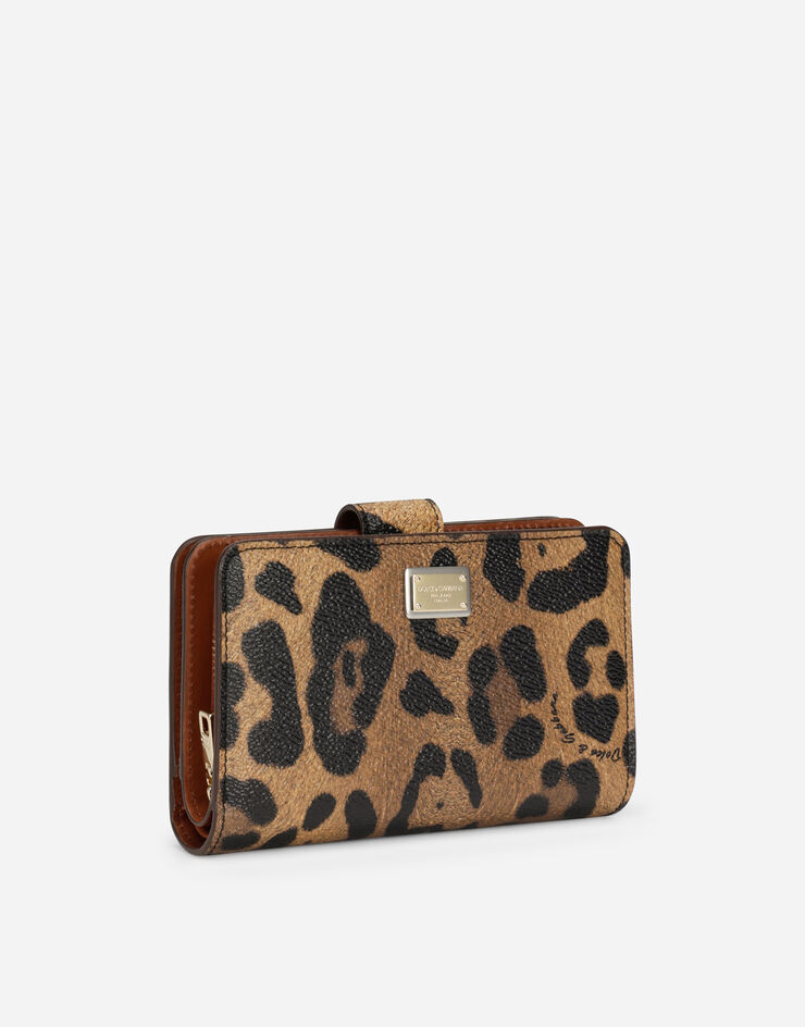 Dolce & Gabbana Small continental wallet in leopard-print Crespo with branded plate Multicolor BI1370AW384