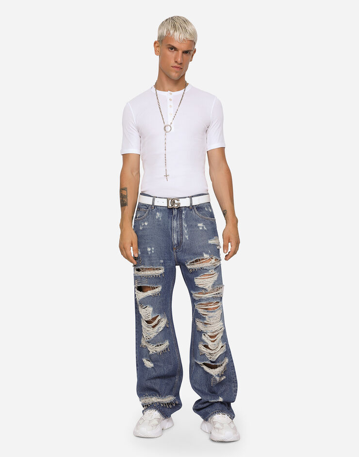 Dolce & Gabbana Oversize jeans with rips and safety pins Multicolor GWVNXZG8FJ8