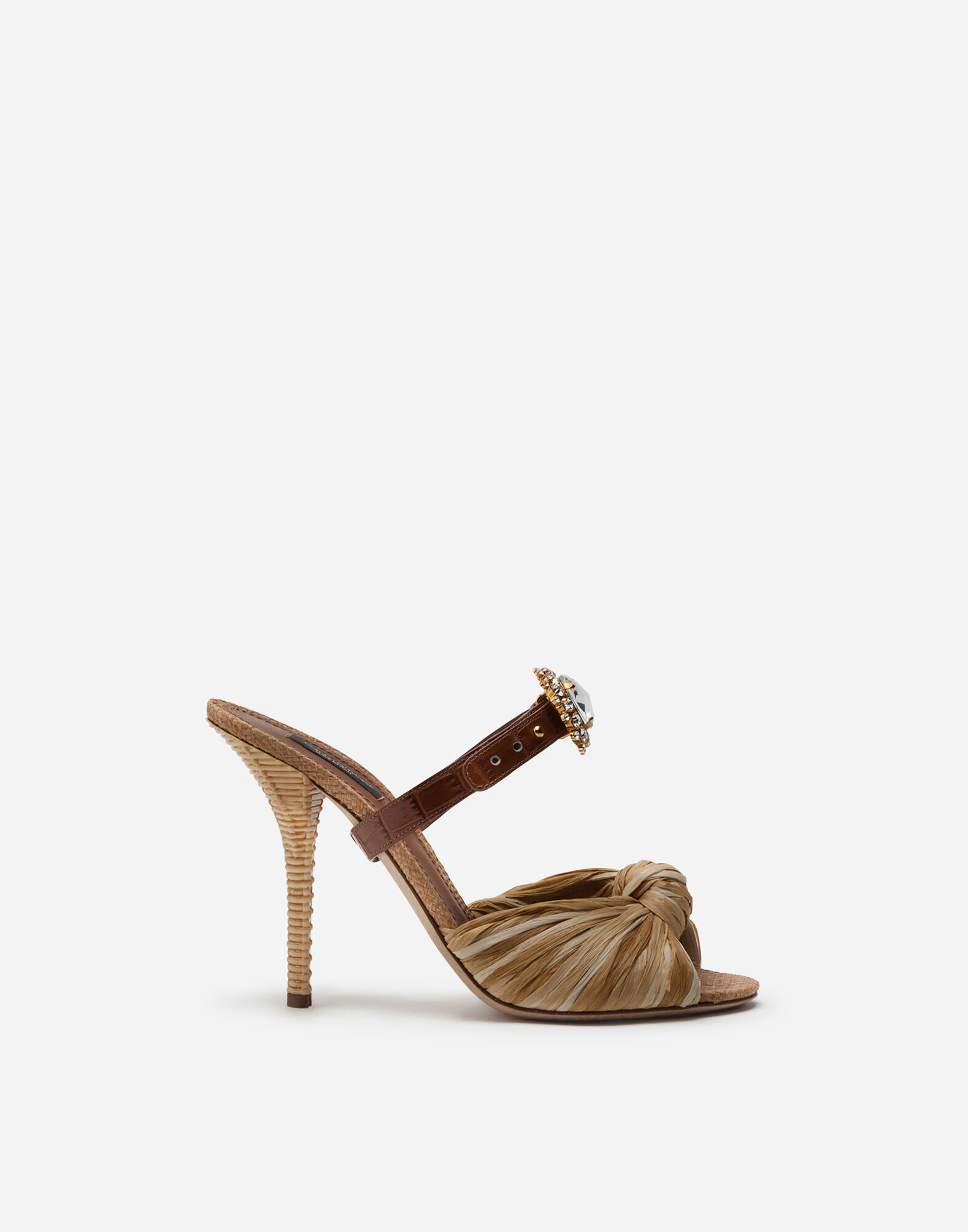 Mules en paille tropea et cuir de veau avec boucle bijou