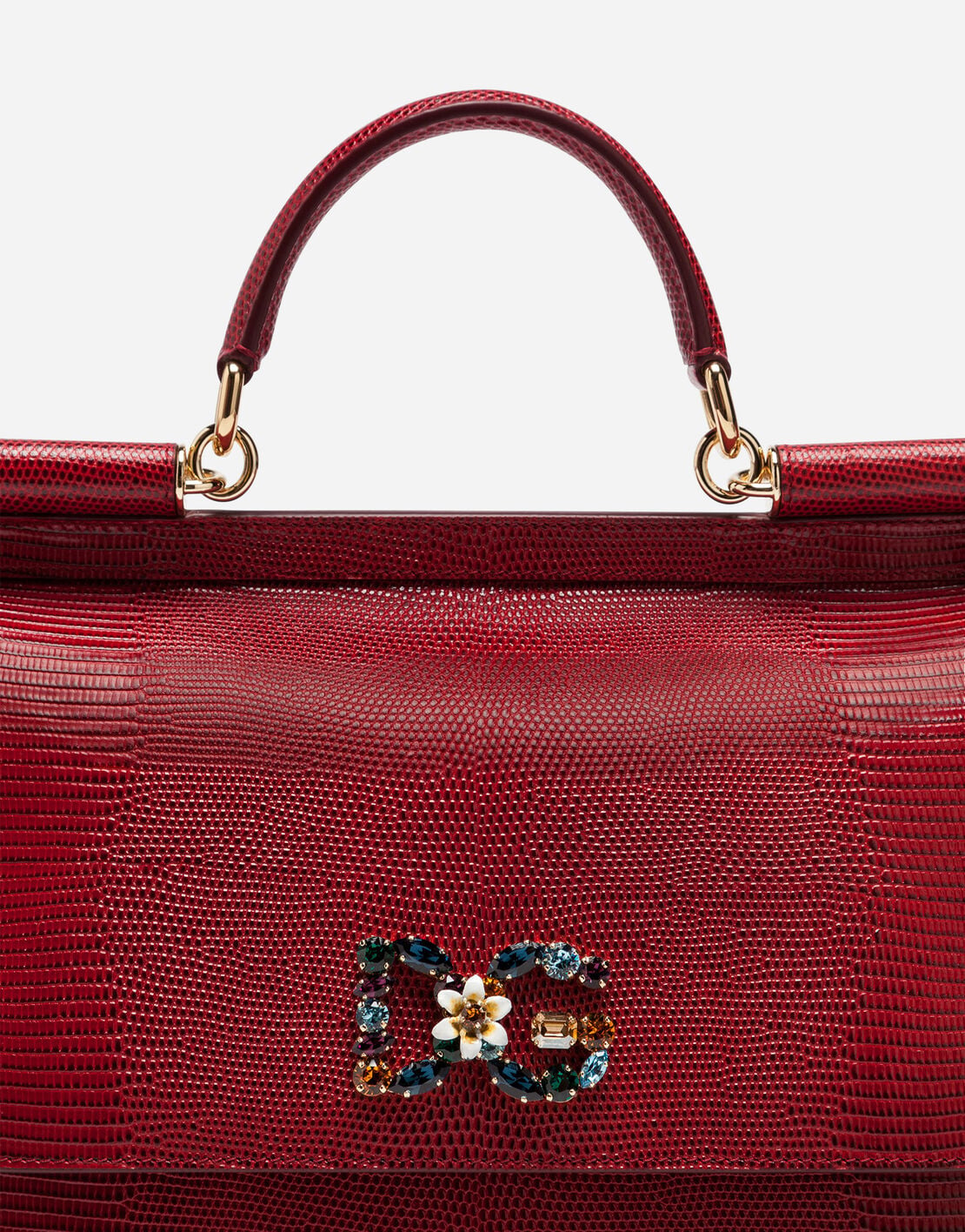 Large Sicily Top Handle Bag in Iguana-Embossed Calfskin