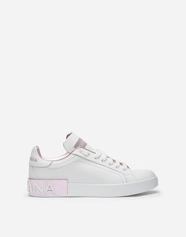 Dolce & Gabbana Sneaker Portofino aus kalbsnappaleder WEISS/ROSA CK1791AX589