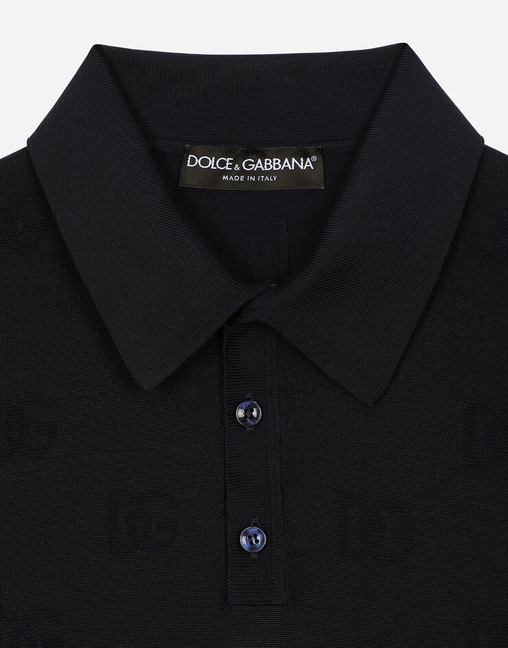 Dolce & Gabbana Silk polo-shirt with all-over DG logo embroidery Blau GXZ15TJAST6