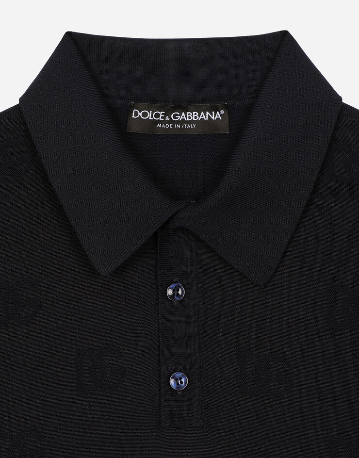 Dolce & Gabbana Silk polo-shirt with all-over DG logo embroidery ブルー GXZ15TJAST6