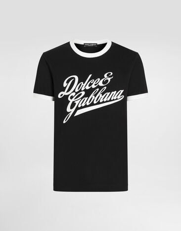 Dolce & Gabbana Cotton t-shirt with flock print Black G8PV1TG7PGC