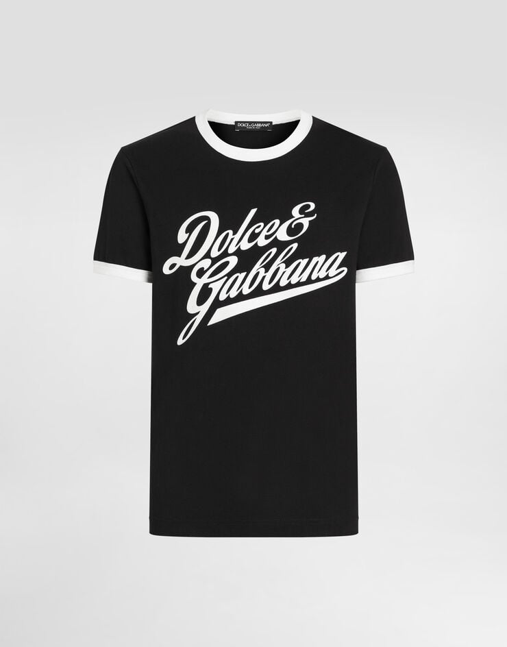Dolce & Gabbana Cotton t-shirt with flock print Black G8PV1TG7PGC