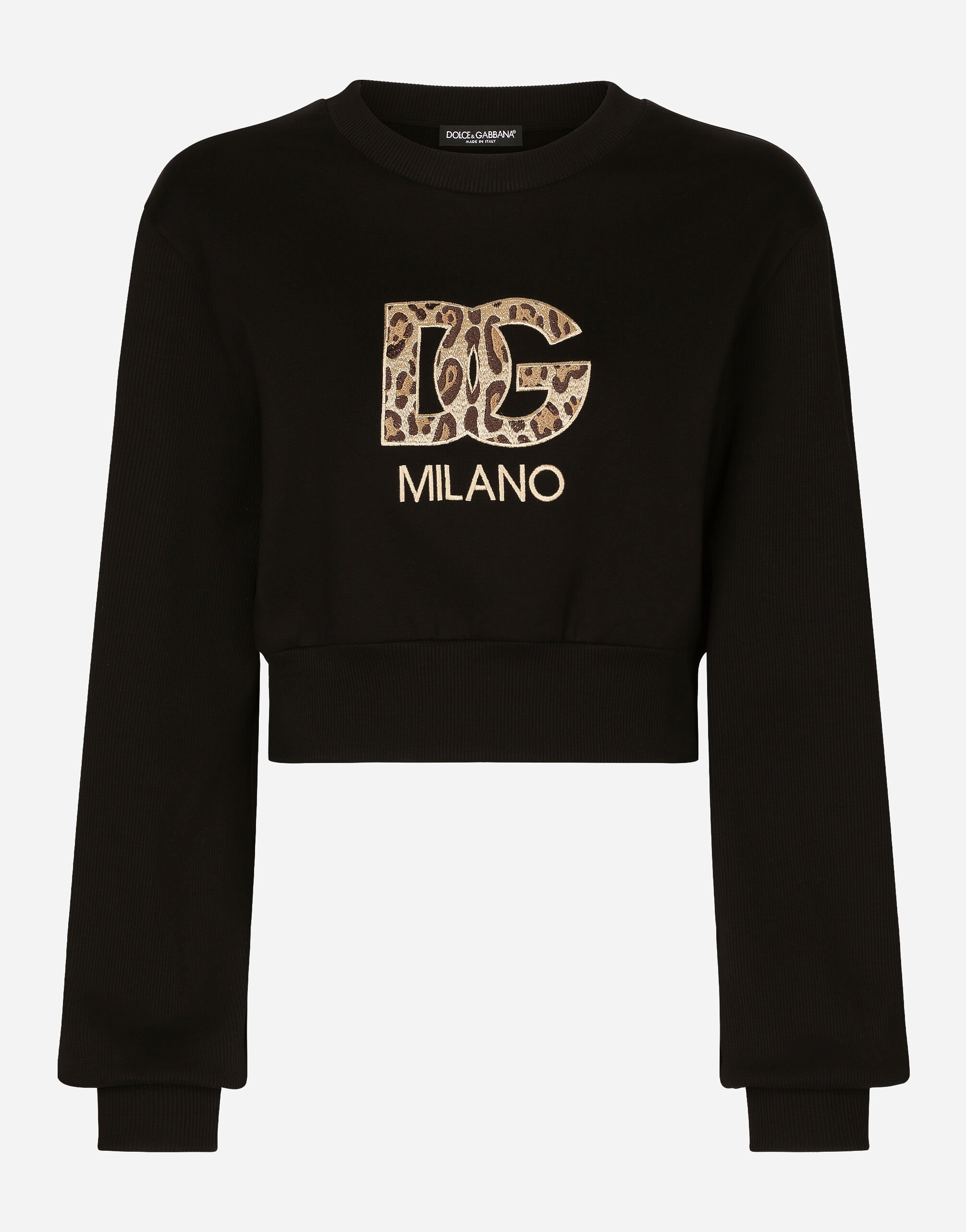 Dolce & Gabbana Cropped jersey sweatshirt with embroidered DG patch Blue G8KK1TFU7EN