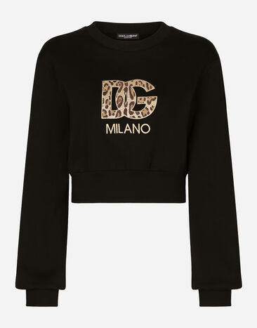 Dolce & Gabbana Cropped jersey sweatshirt with embroidered DG patch White F8U78TGDB6T