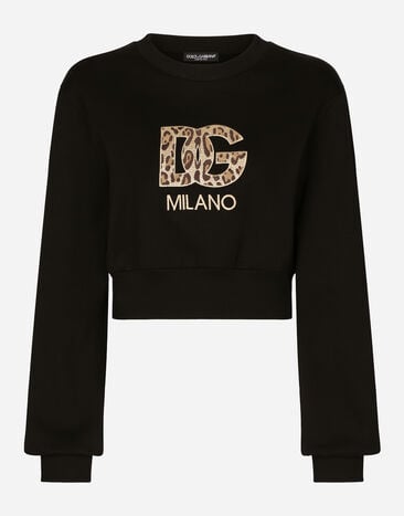 Dolce & Gabbana Sweat-shirt court en jersey à écusson logo DG brodé Blanc F8T00ZGDCBT