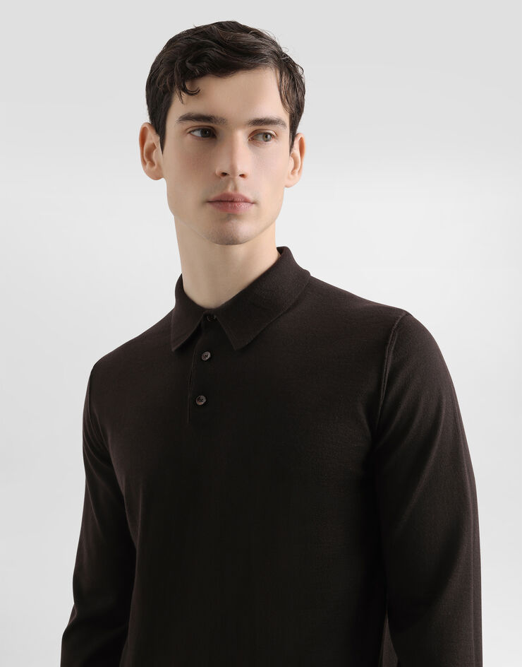 Dolce & Gabbana Fine-gauge cashmere polo shirt Brown GXZ25TJBW05