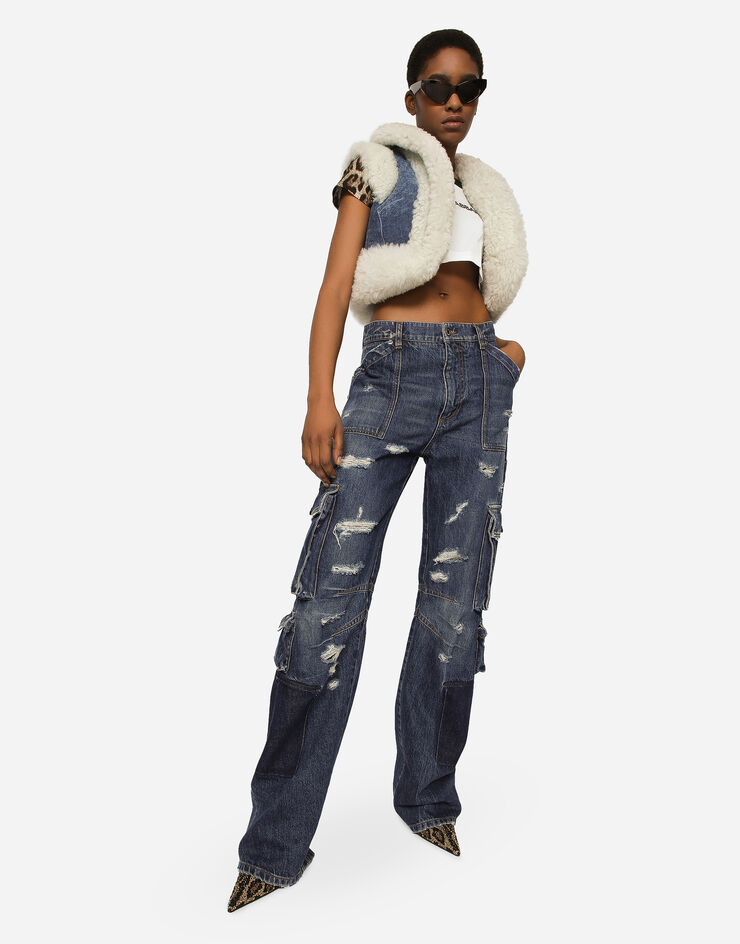 Dolce&Gabbana Denim cargo jeans with rips Multicolor FTCZQDG8JQ1