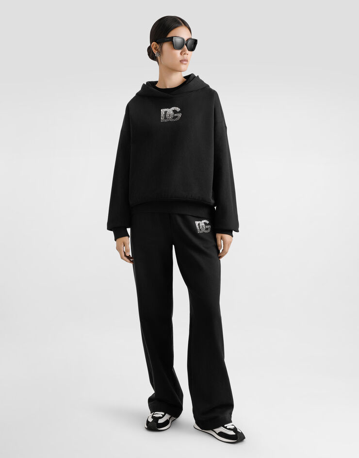 Dolce & Gabbana Sudadera con capucha de punto con DG bordado de strass Negro F9S48ZGDCXW